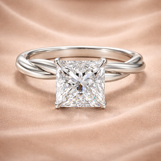 1.00 CT Princess Cut Lab Grown Diamond Solitaire Engagement Ring in 14K White Gold | IGI Certified