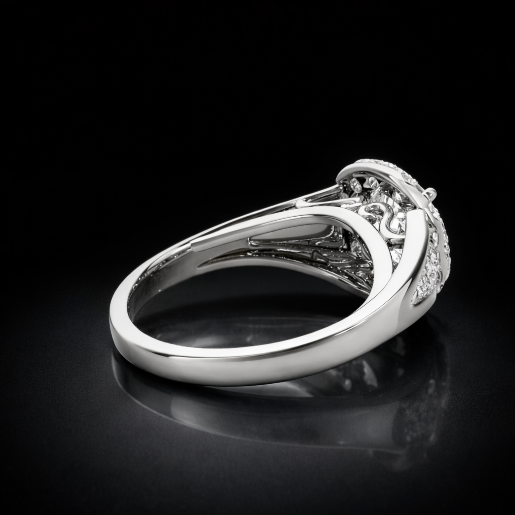 4.10 Carat Round Cut Moissanite Halo Pavé Engagement Ring in 925 Sterling Silver