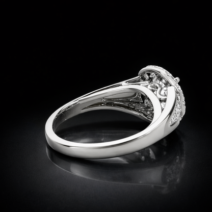4.10 Carat Round Cut Moissanite Halo Pavé Engagement Ring in 925 Sterling Silver