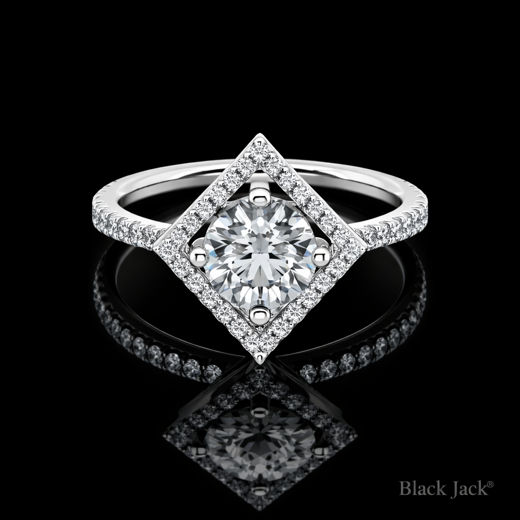 2.40 Carat Round Cut Moissanite Square Halo Engagement Ring in 925 Sterling Silver