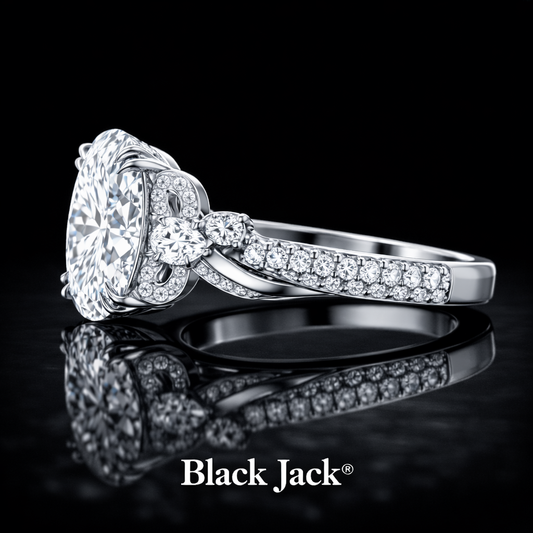 4.20 CT Oval Cut Vintage Floral Halo Diamond Engagement Ring 14K White Gold Black Jack®