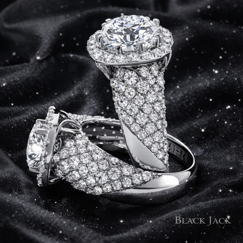 6.80 Carat Total Lab-Grown Diamond Double Pavé Halo Engagement Ring Round Brilliant in 14K White Gold