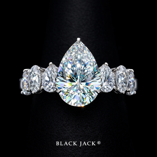 Pear Three-Stone Moissanite Memory Ring – 2.80 Ct Total in 14K White Gold | Human & Pet Ashes | Black Jack®k® (Copy)