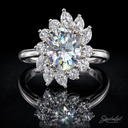 Oval Cut Moissanite Floral Halo memorial jewelry Ring 
