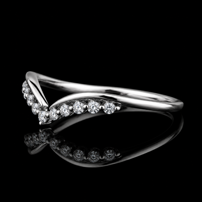 1.00 Ct Human Memorial Diamond V Shape Curved Wedding Band Memory Diamond Ring 14K White Gold Black Jack