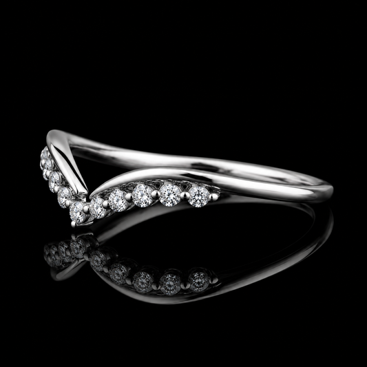 1.00 Ct Human Memorial Diamond V Shape Curved Wedding Band Memory Diamond Ring 14K White Gold Black Jack