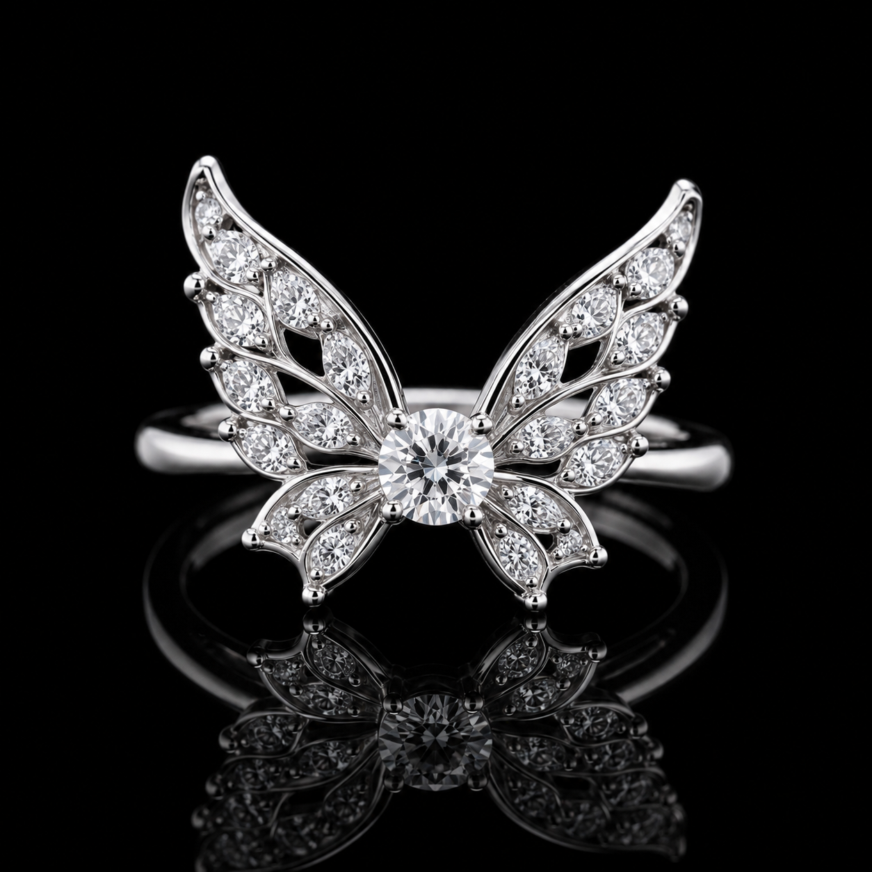 2.00 Ct Grief Gift Round Cut Butterfly Diamond Ring in 14K White Gold Black Jack