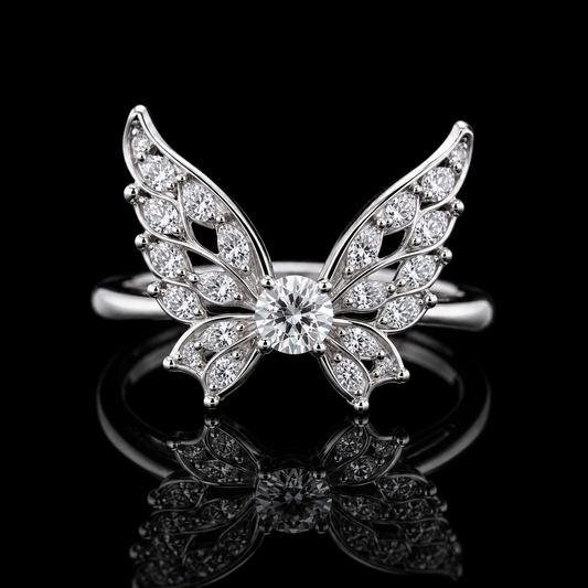 2.00 Ct Grief Gift Round Cut Butterfly Diamond Ring in 14K White Gold Black Jack