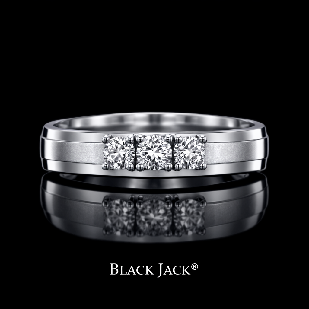0.45 Ct Three Stone Round Cut Men’s Wedding Band Custom Memory Diamond Men’s Wedding Band  Lab-Grown Diamond from Personal Carbon in 14K Gold