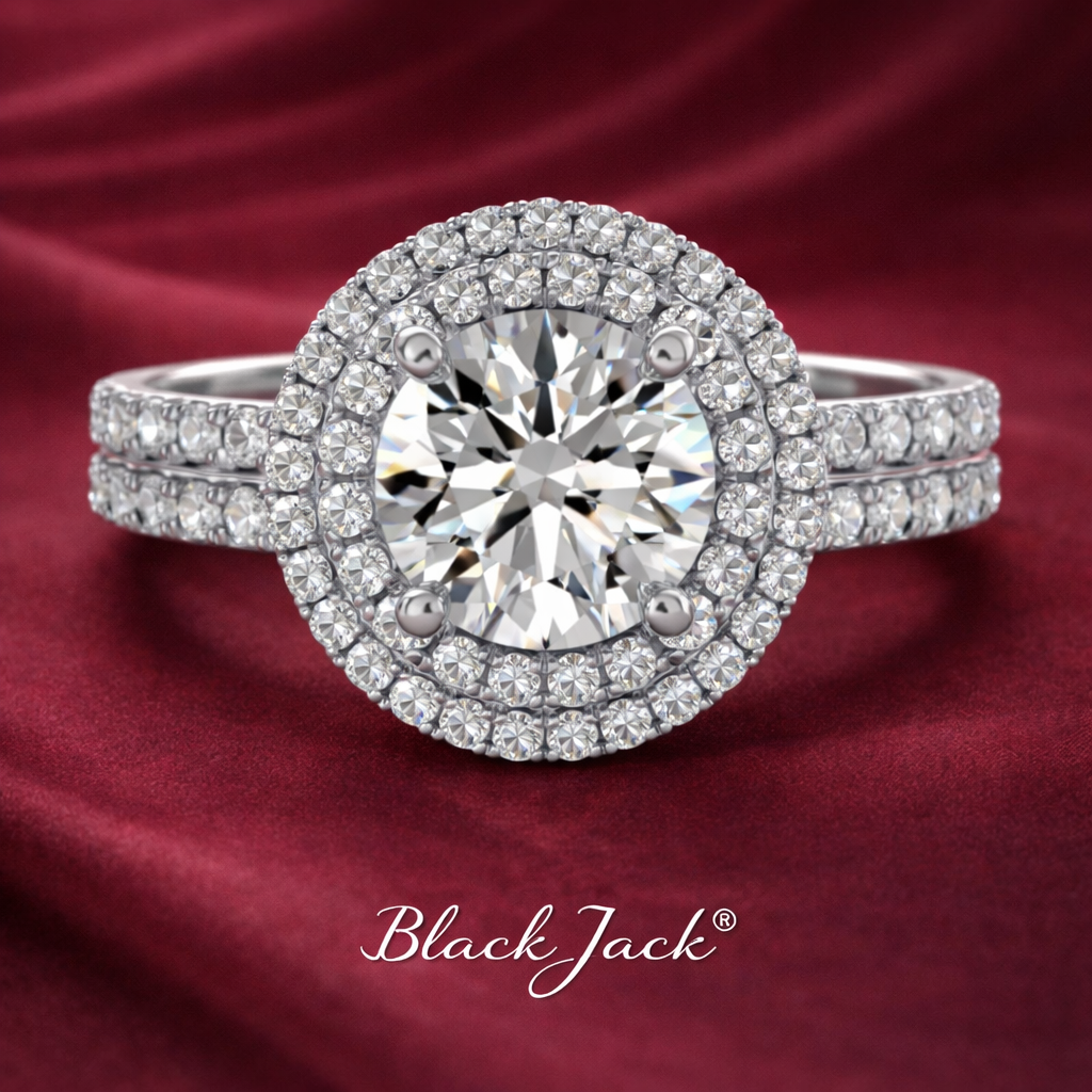 1.70 CT Round Lab Grown Diamond Double Halo Engagement Ring in 14K White Gold | IGI Certified