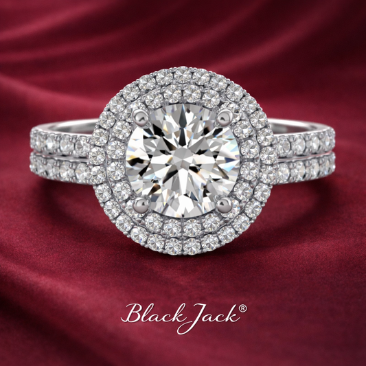 1.70 CT Round Lab Grown Diamond Double Halo Engagement Ring in 14K White Gold | IGI Certified