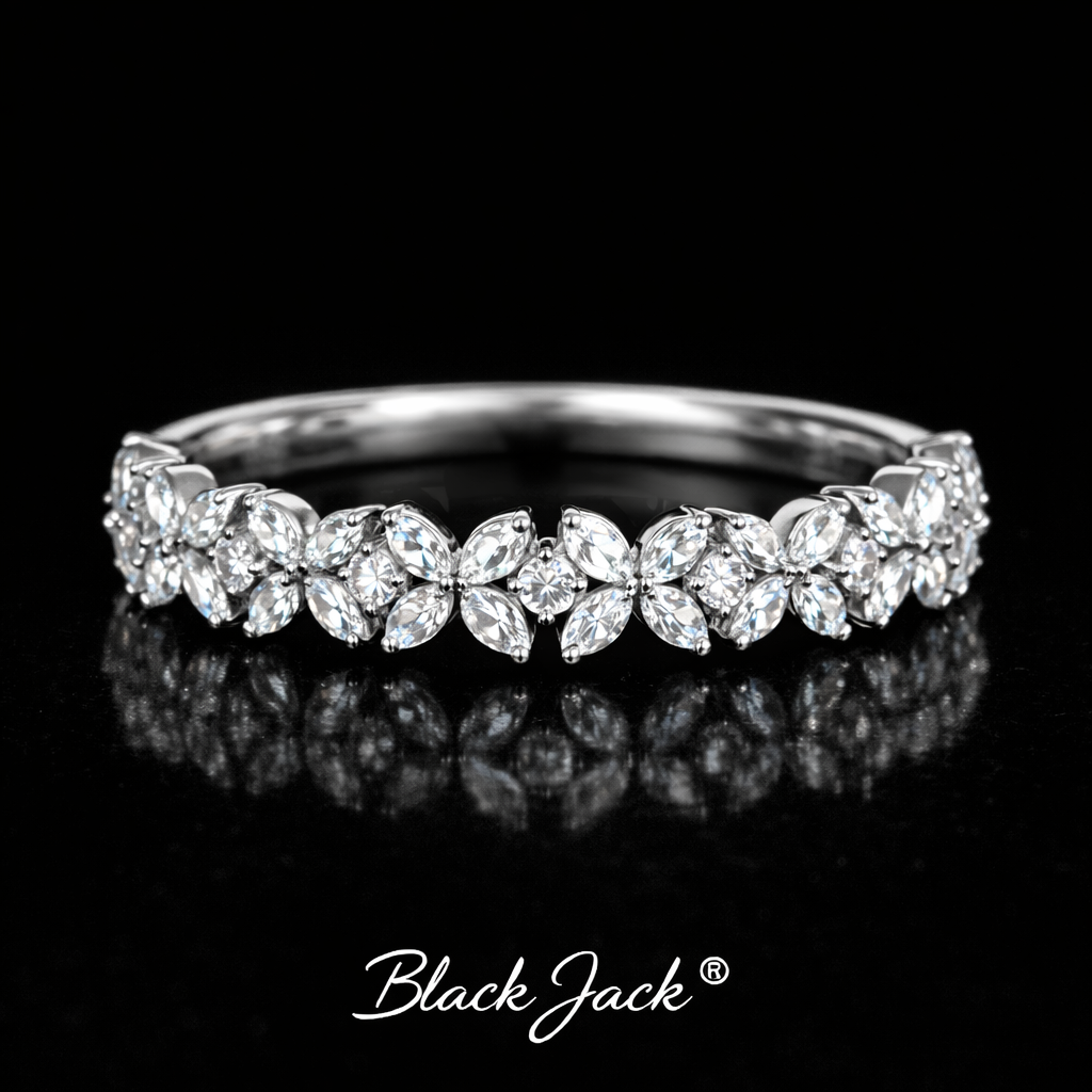 2.00 Carat Marquise Cut Lab-Grown Diamond Floral Wedding Band Ring in 925 Sterling Silver