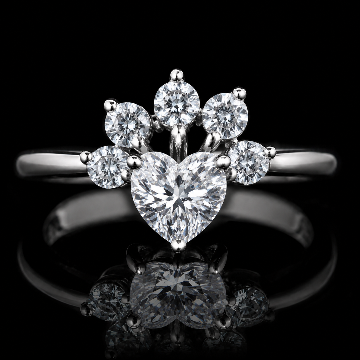 1.00 Ct Heart Promise Ring Memory Diamond Ring 14K White Gold Black Jack