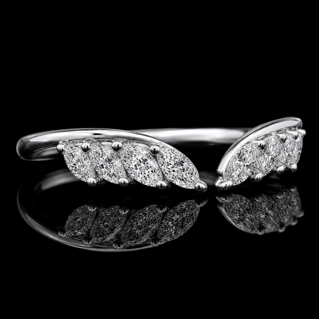 1.50 Ct Hair Diamond Ring Marquise Open Wrap Wedding Band Human Cremation Ring Pet Memorial Ring 14K White Gold Black Jack