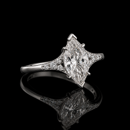 2.15 Ct Ashes Diamond Ring Marquise Memory Diamond Engagement Ring in 14K White Gold Memorial Jewelry Black Jack