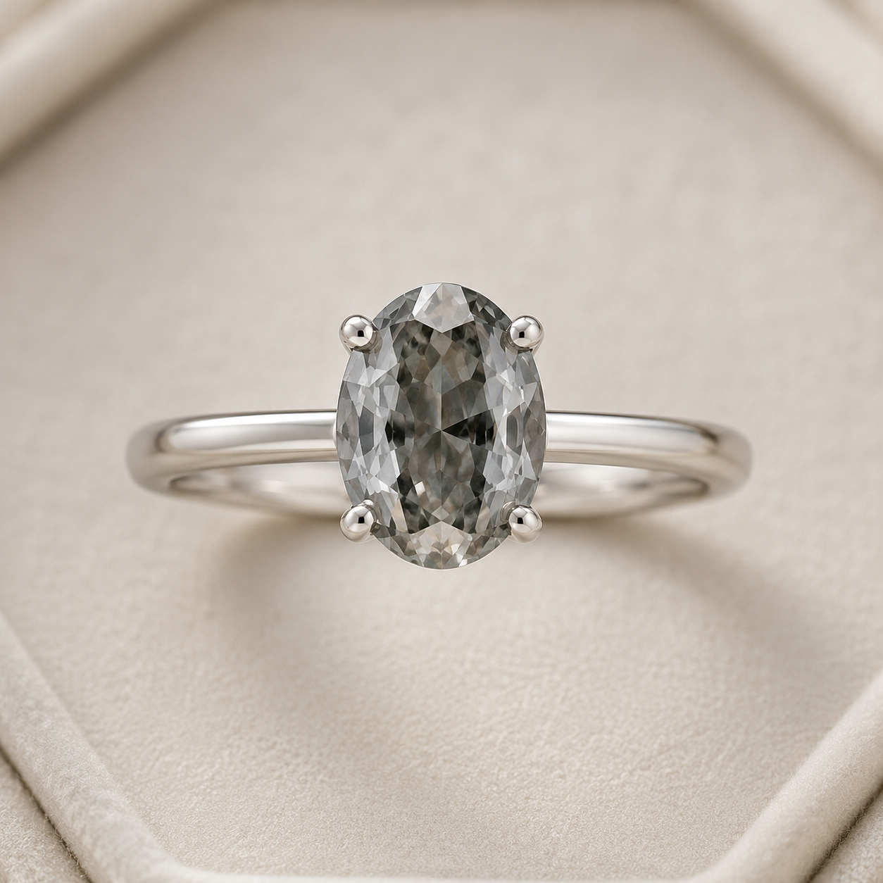 1.00 Ct Pet Ashes Diamond Ring Oval Grey Memory Diamond Solitaire Ring in 14K White Gold Human Cremation Memorial Jewelry Black Jack