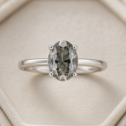 1.00 Ct Pet Ashes Diamond Ring Oval Grey Memory Diamond Solitaire Ring in 14K White Gold Human Cremation Memorial Jewelry Black Jack