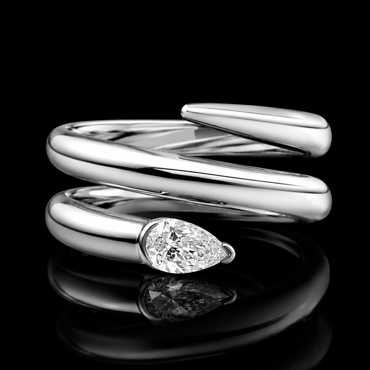 1.00 Ct Memory Diamond Ring Pear Cut Spiral Wrap Open Band in 14K White Gold Black Jack