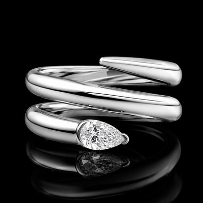 1.00 Ct Memory Diamond Ring Pear Cut Spiral Wrap Open Band in 14K White Gold Black Jack