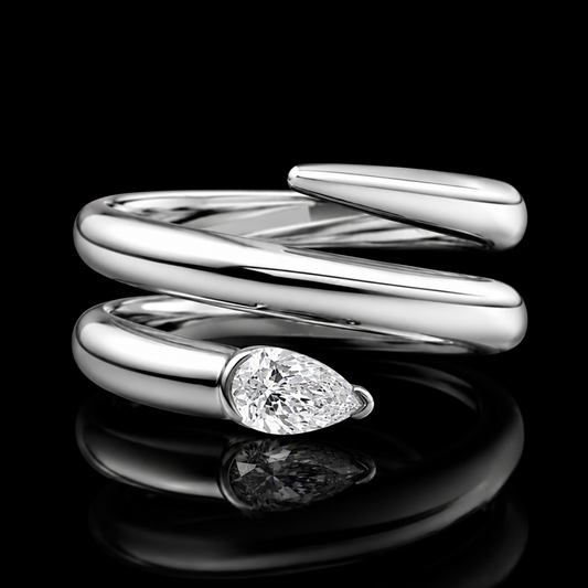 1.00 Ct Memory Diamond Ring Pear Cut Spiral Wrap Open Band in 14K White Gold Black Jack