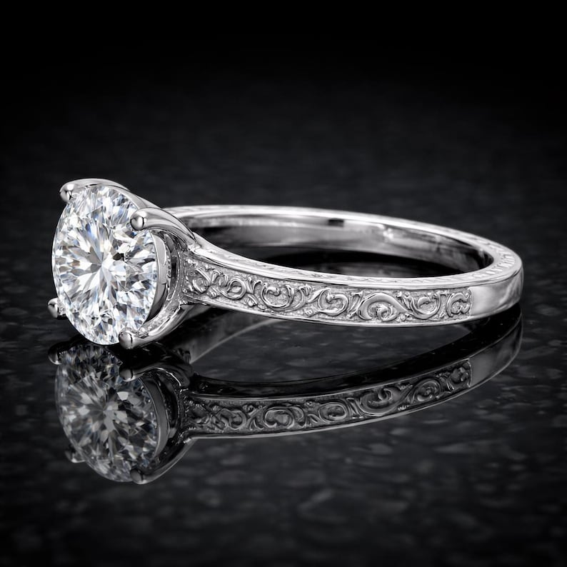 2.00 Ct Vintage Floral Memorial Diamond Engagement Ring in 14K White Gold Black Jack