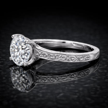 2.00 Ct Vintage Floral Memorial Diamond Engagement Ring in 14K White Gold Black Jack