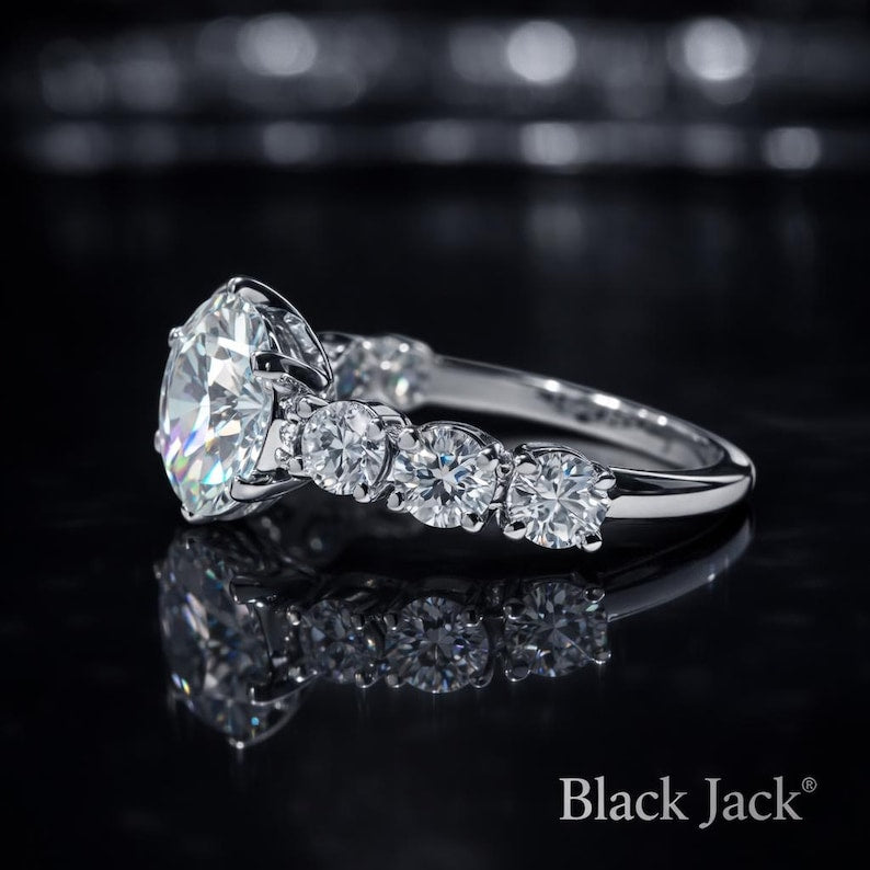 2.25 Ct Human Memorial Diamond Engagement Ring in 14K White Gold Black Jack