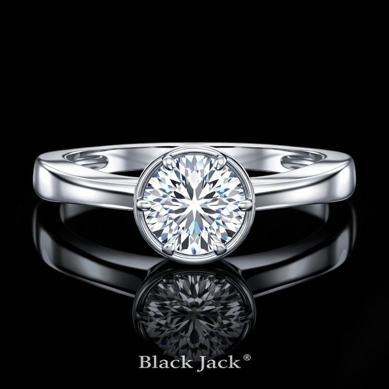 1.00 Ct Hair to Diamond Solitaire Engagement Ring in 14K White Gold Black Jack