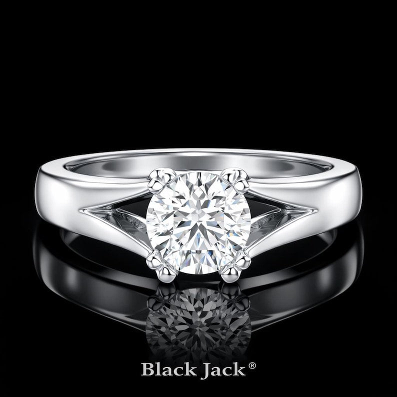 2.00 Ct Split Shank Memorial Diamond Engagement Ring in 14K White Gold Hair Diamond Ring Black Jack