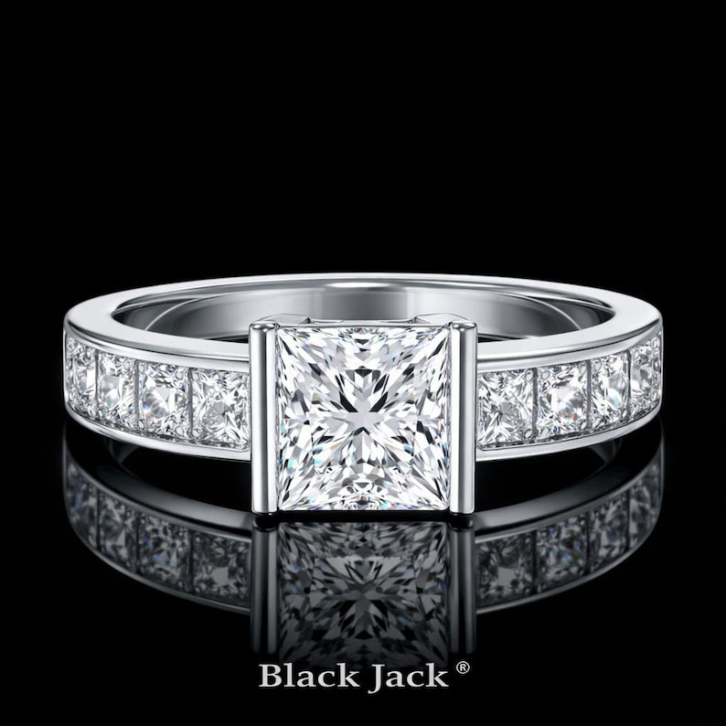 2.50 Ct Ashes to Diamond Princess Cut Engagement Ring in 14K White Gold Black Jack