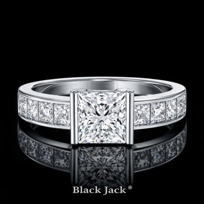 2.50 Ct Ashes to Diamond Princess Cut Engagement Ring in 14K White Gold Black Jack
