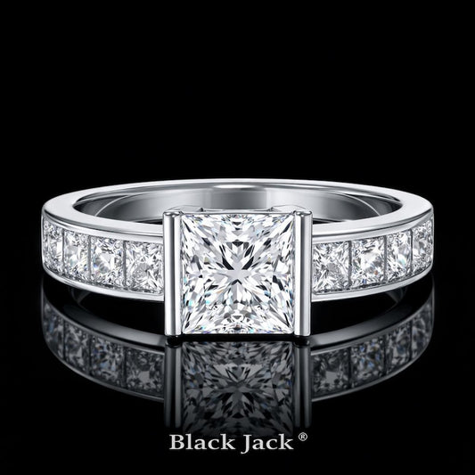 2.50 Ct Ashes to Diamond Princess Cut Engagement Ring in 14K White Gold Black Jack