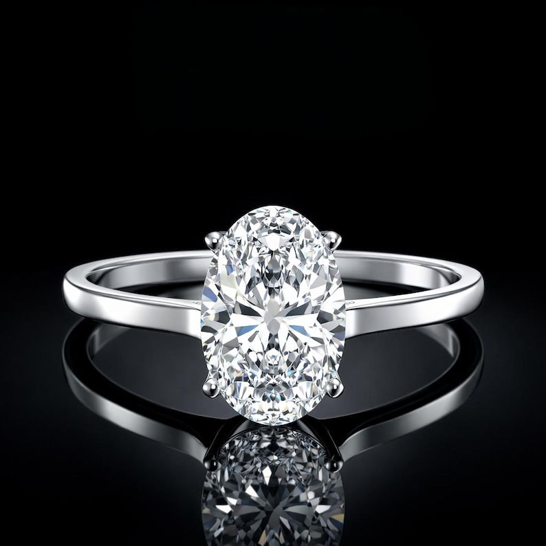 2.00 Ct Memorial Diamond Oval Solitaire Ring in 14K White Gold Black Jack