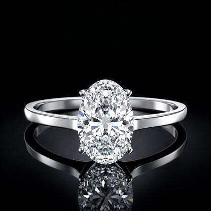 2.00 Ct Memorial Diamond Oval Solitaire Ring in 14K White Gold Black Jack