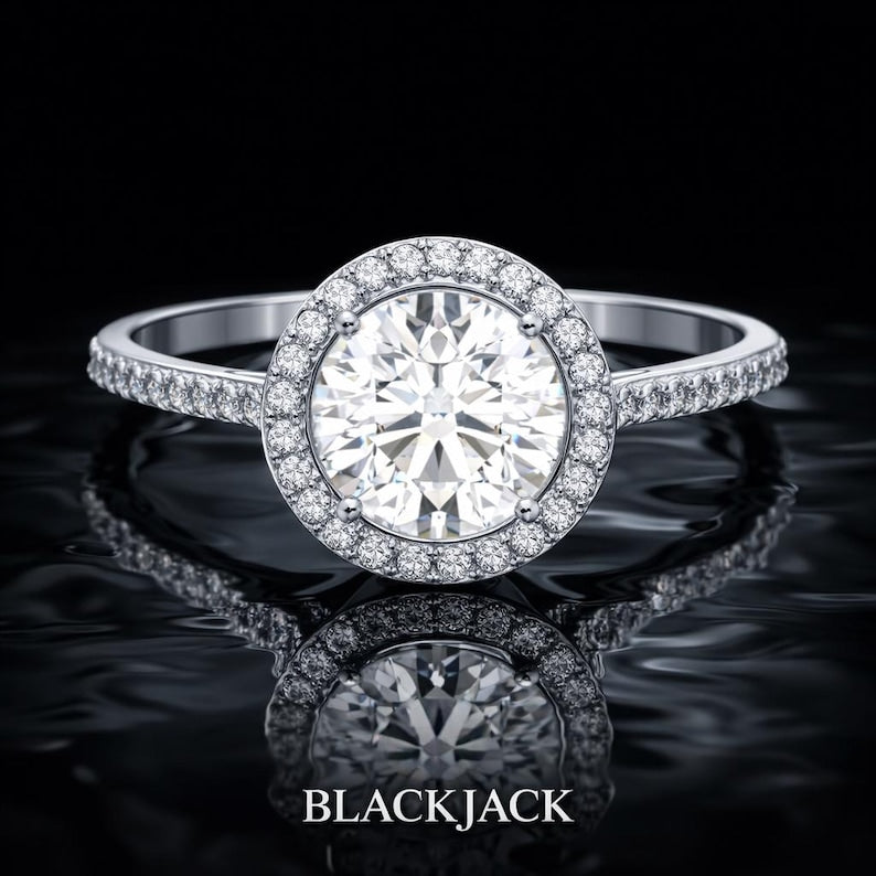 2.50 Ct Cremation Diamond Halo Engagement Ring in 14K White Gold Black Jack