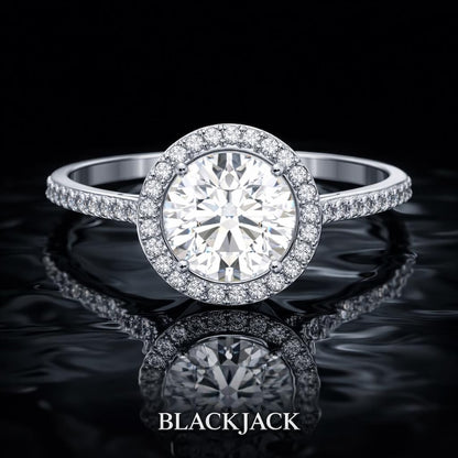 2.50 Ct Cremation Diamond Halo Engagement Ring in 14K White Gold Black Jack
