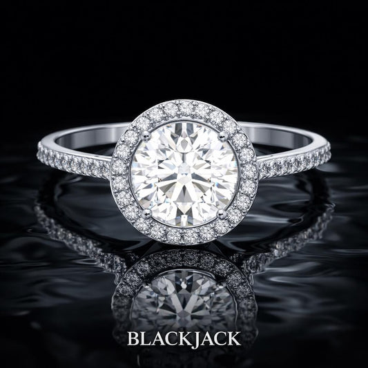 2.50 Ct Cremation Diamond Halo Engagement Ring in 14K White Gold Black Jack