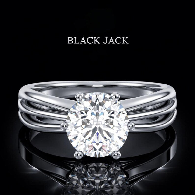 2.00 Ct Hair to Diamond Multi-Band Solitaire Ring in 14K White Gold Black Jack