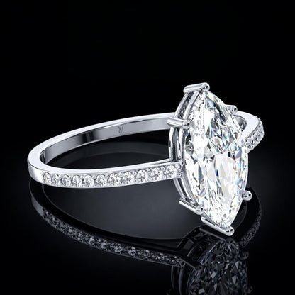 3.50 Ct Cremation Diamond Marquise Engagement Ring in 14K White Gold Black Jack
