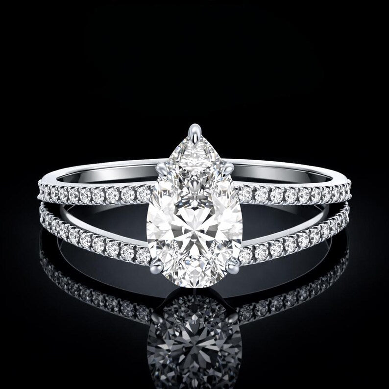 3.00 Ct Oval Cremation Diamond Ring Split Shank Engagement Ring in 14K White Gold  Black Jack