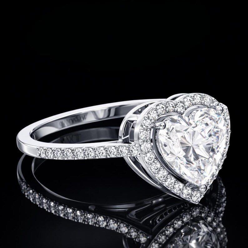 2.50 Ct Heart Halo Memorial Cremation Diamond Engagement Ring in 14K White Gold Ring Black Jack