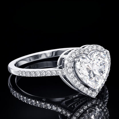 2.50 Ct Heart Halo Memorial Cremation Diamond Engagement Ring in 14K White Gold Ring Black Jack