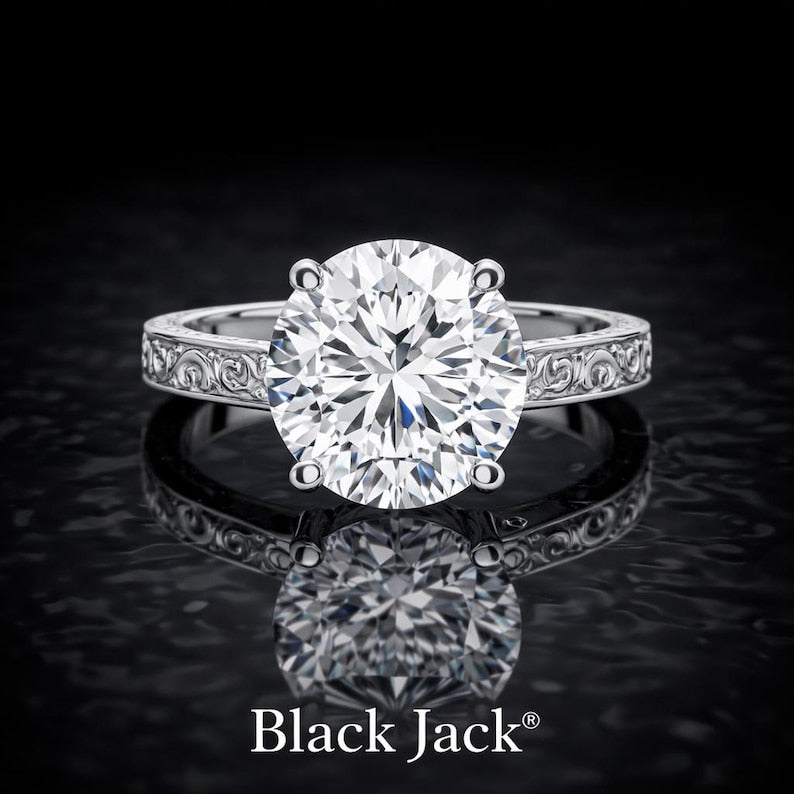 2.00 Ct Vintage Floral Memorial Diamond Engagement Ring in 14K White Gold Black Jack