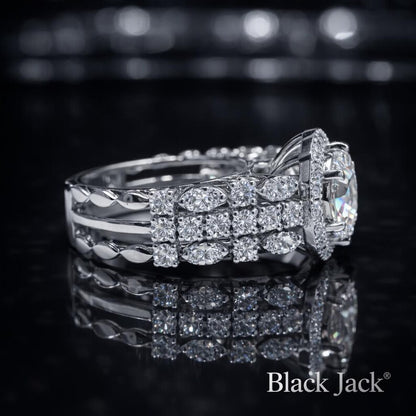 3.50 Ct Halo Bridal Set Cremation Diamond Ring in 14K White Gold  Engagement Ring Black Jack