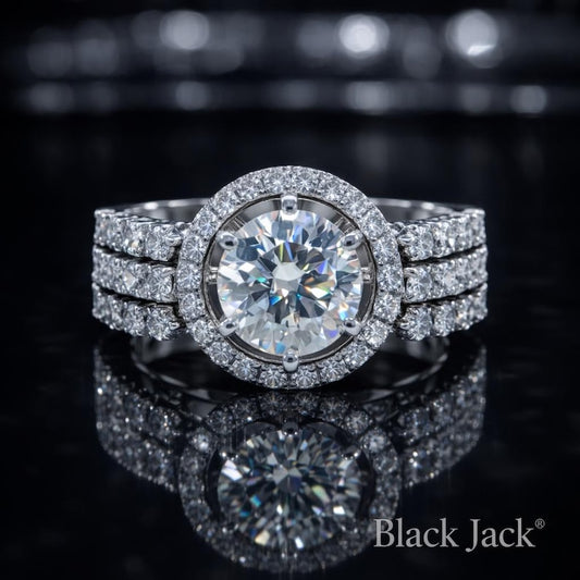 3.50 Ct Halo Bridal Set Cremation Diamond Ring in 14K White Gold  Engagement Ring Black Jack