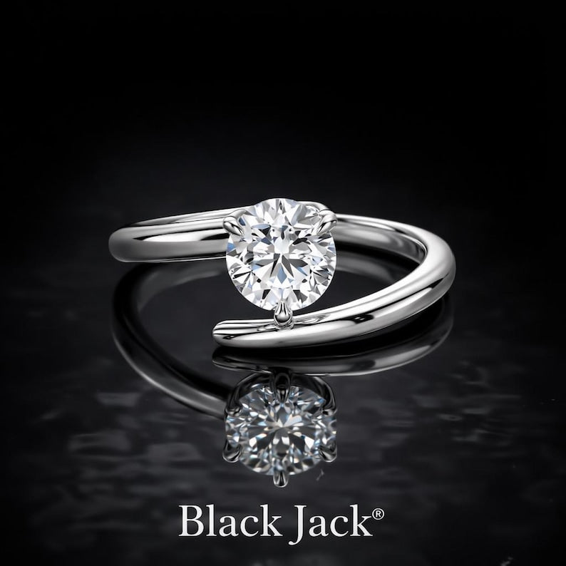 1.50 Ct Memorial Diamond Bypass Engagement Ring in 14K White Gold Black Jack