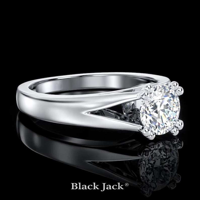 2.00 Ct Split Shank Memorial Diamond Engagement Ring in 14K White Gold Hair Diamond Ring Black Jack