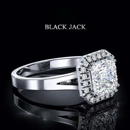 3.00 Ct Ashes to Diamond Asscher Halo Engagement Ring in 14K White Gold Black Jack