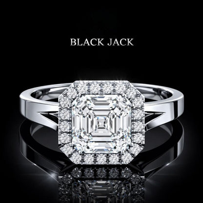 3.00 Ct Ashes to Diamond Asscher Halo Engagement Ring in 14K White Gold Black Jack
