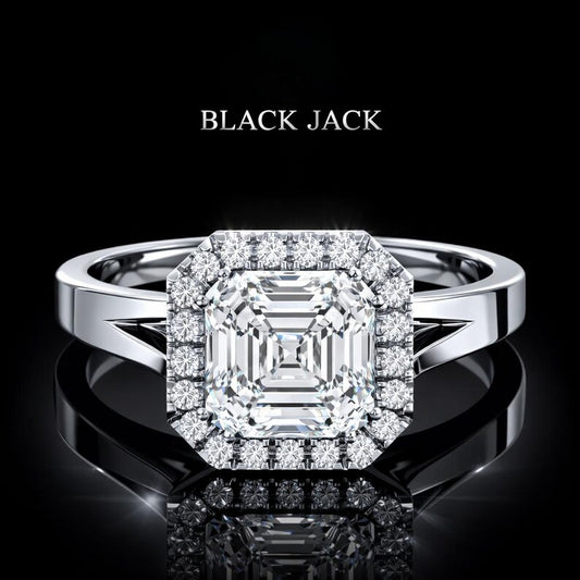 3.00 Ct Ashes to Diamond Asscher Halo Engagement Ring in 14K White Gold Black Jack